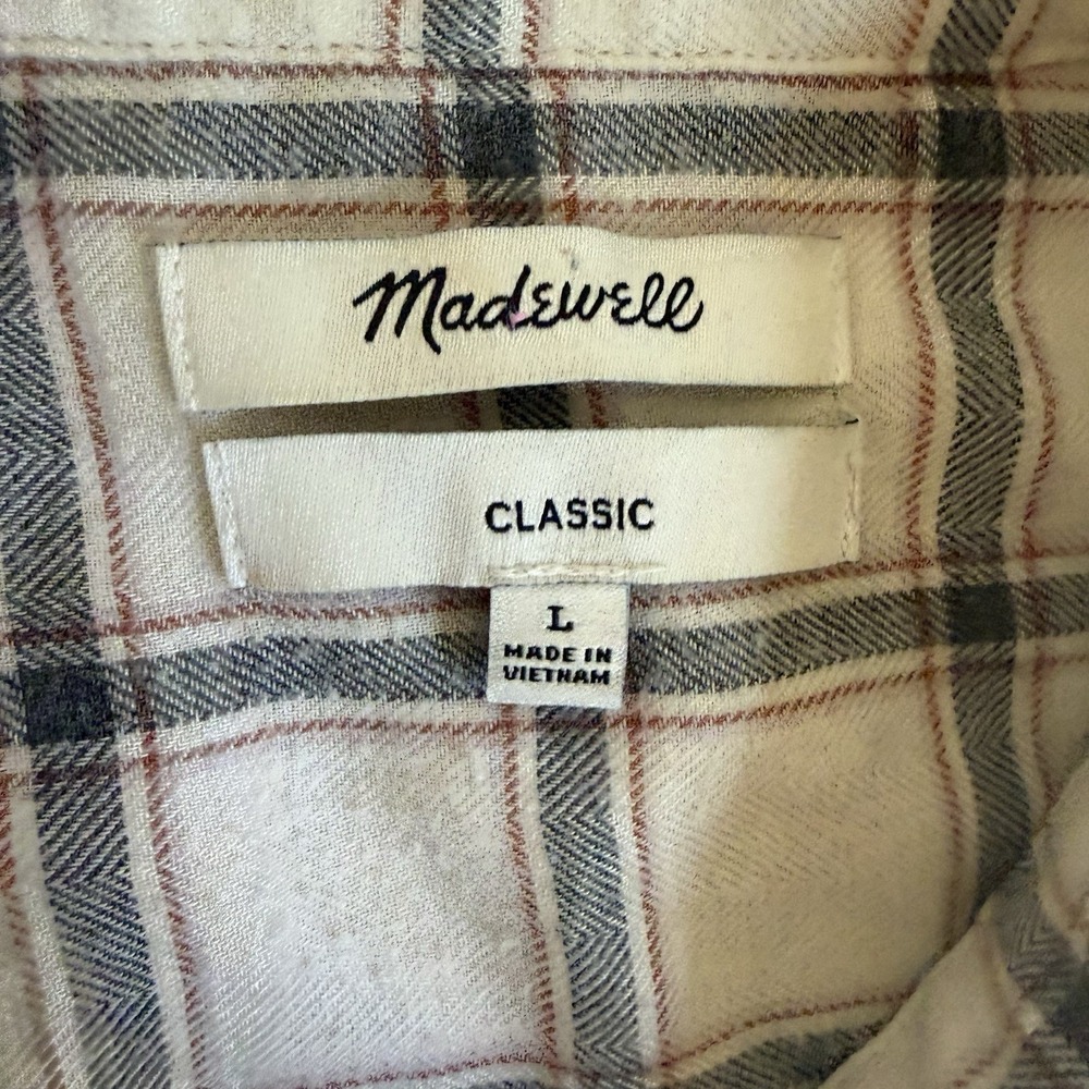 Madewell Womens Large Classic Fit Plaid Long Sleeve Flannel Button Up Shirt - Picture 4 of 7